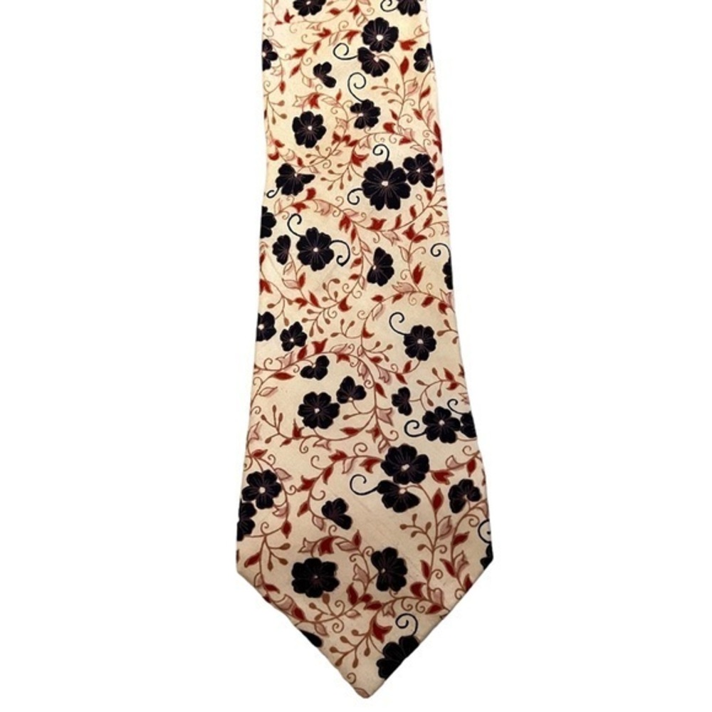 Lloyd’s vintage hand woven hand printed cream blue red floral 100% silk tie